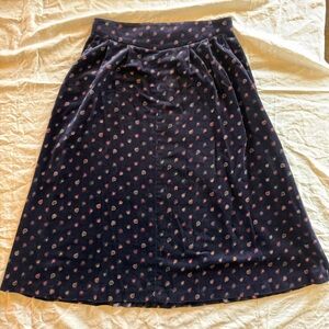 Vintage Paisley Patterned Velvet Pleated A-Line Midi Skirt, Fits Like Medium
